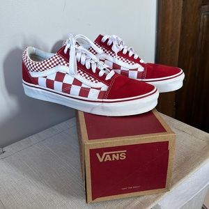 Red vans size 8 men’s, 9.5 woman’s, worn a couple times